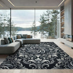 Ornate Silver Scrollwork Swirl Rug