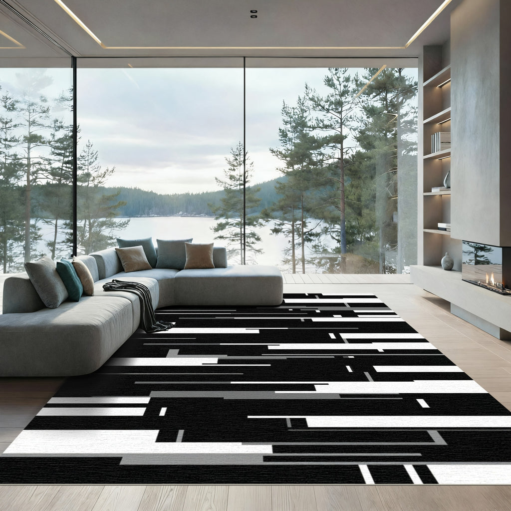 Monochrome Abstract Bar Rectangles Rug
