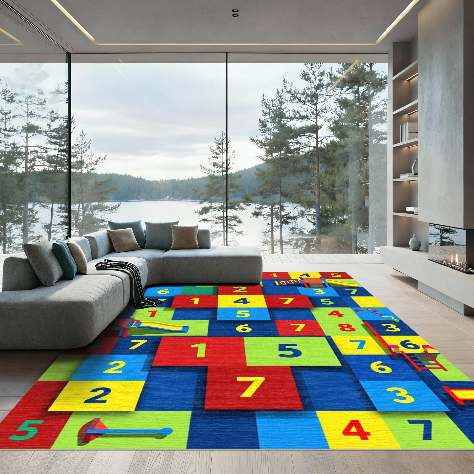 Playful Bright Geometric Playground Grid Rug