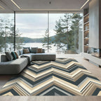Modern Charcoal and Beige Chevron Striped Rug