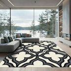 Modern Black and Cream Interlocking Quatrefoil Rug