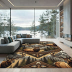 Rustic Elk Mountain Geometric Earthy Tapestry Rug