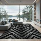 Sophisticated Monochrome Geometric Chevron Rug