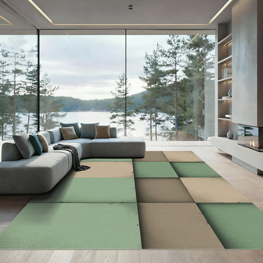 Sage and Earthy Tone Geometric Block Rug