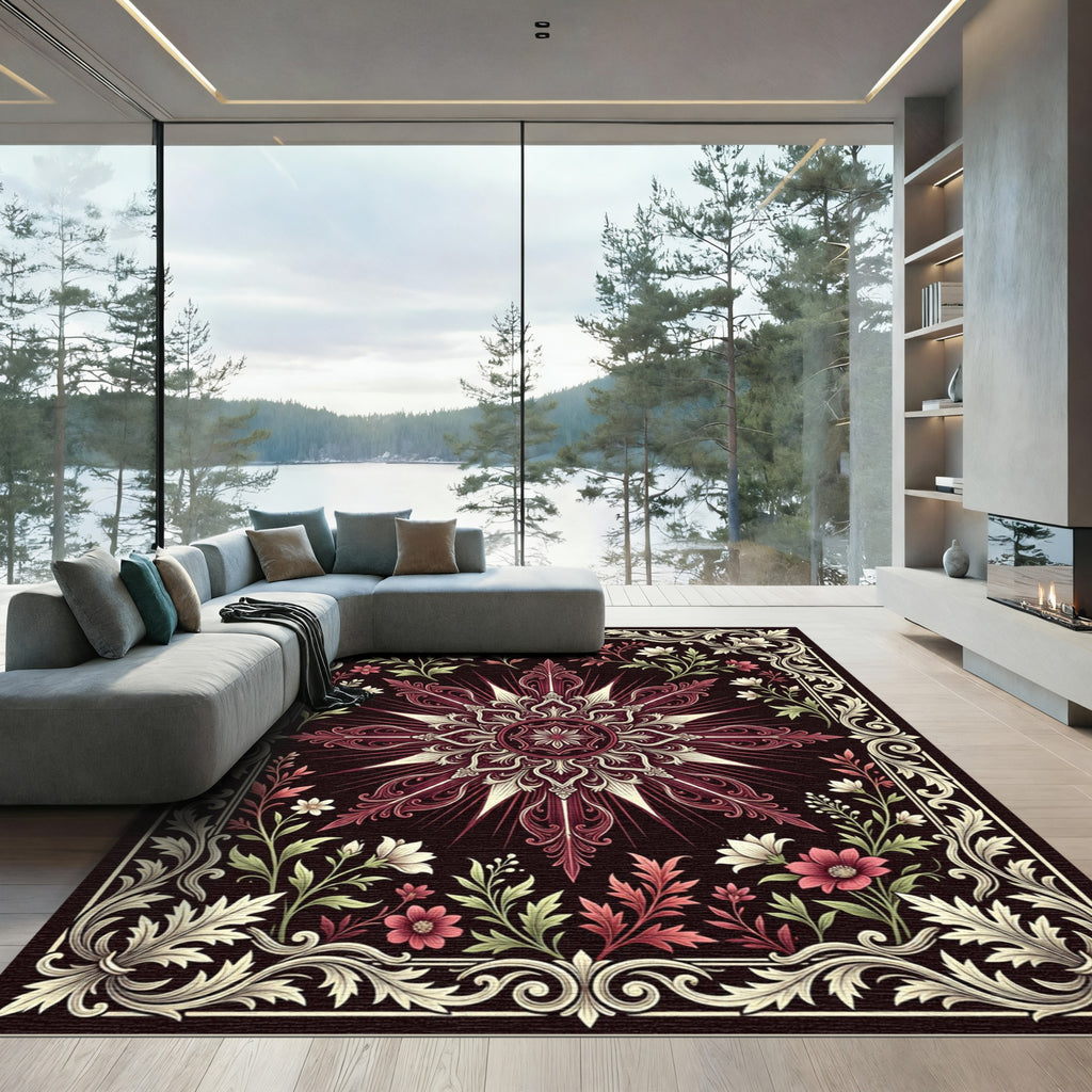 Ornate Crimson Floral Star Medallion Rug