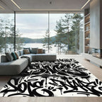 Monochrome Street Art Graffiti Lettering Rug