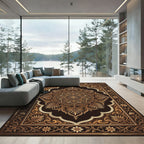 Earthy Bronze Ornate Floral Medallion Rug