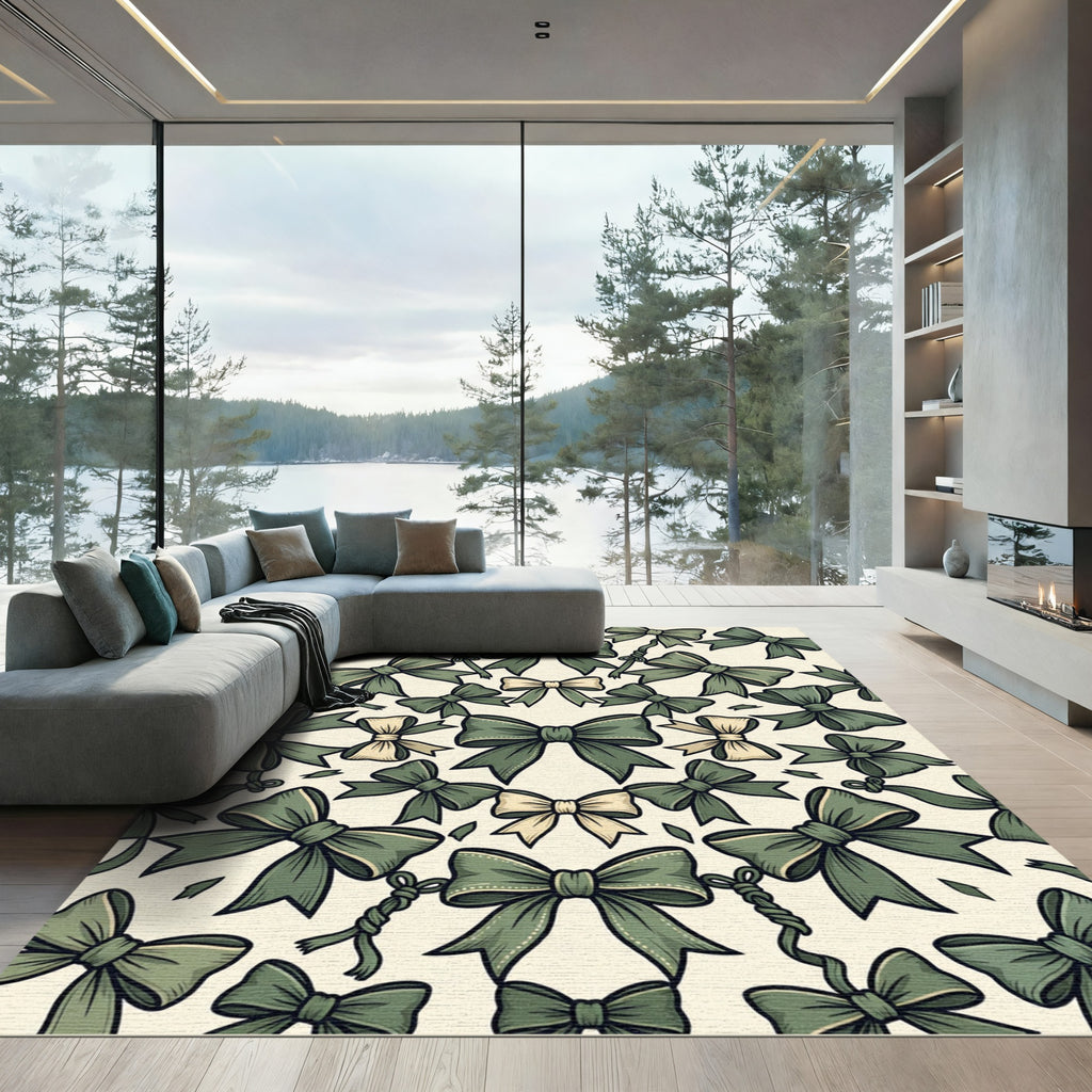 Elegant Sage Bow Ribbon Weave Rug