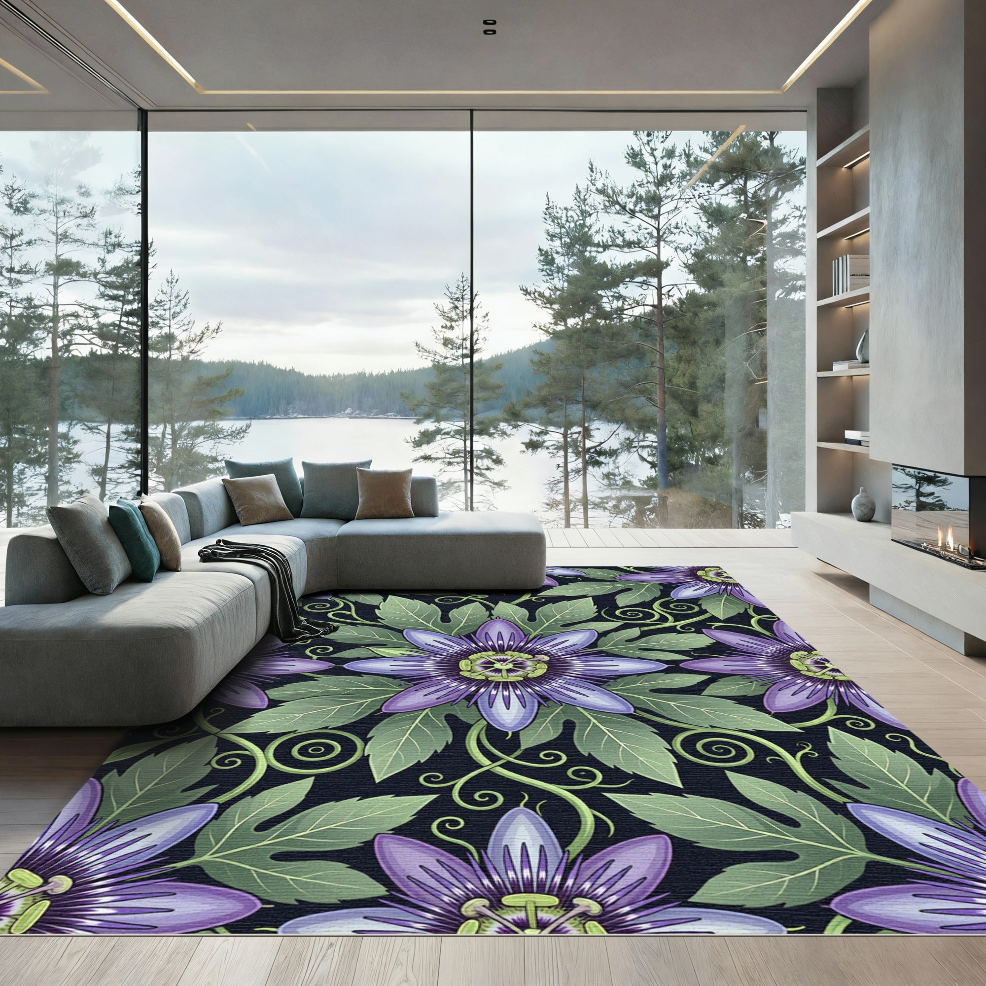 Elegant Purple Passion Flower Botanical Rug