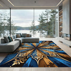 Intricate Blue Gold Floral Mandala Rug