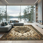 Ornate Gold Fleur-de-lis Cream Tapestry Rug