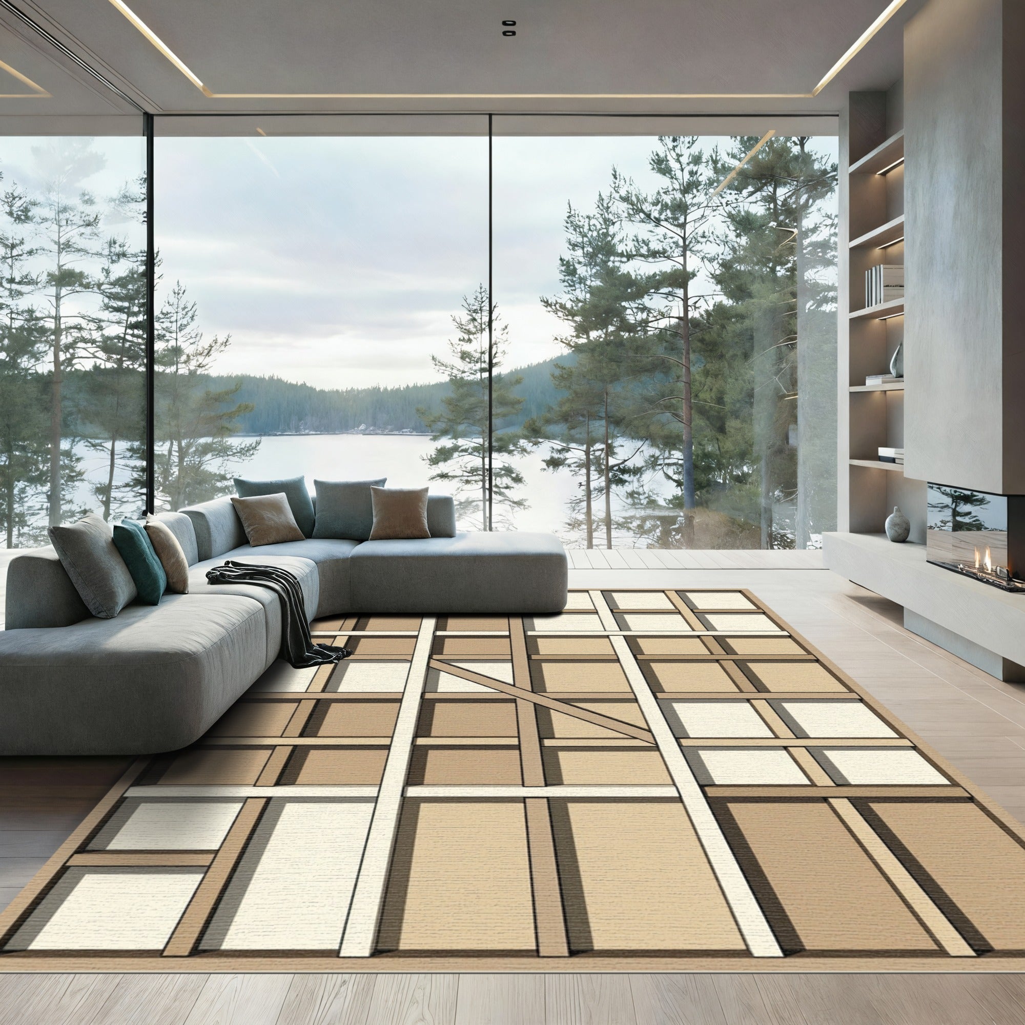 Geometric Timber Frame Accent Rug