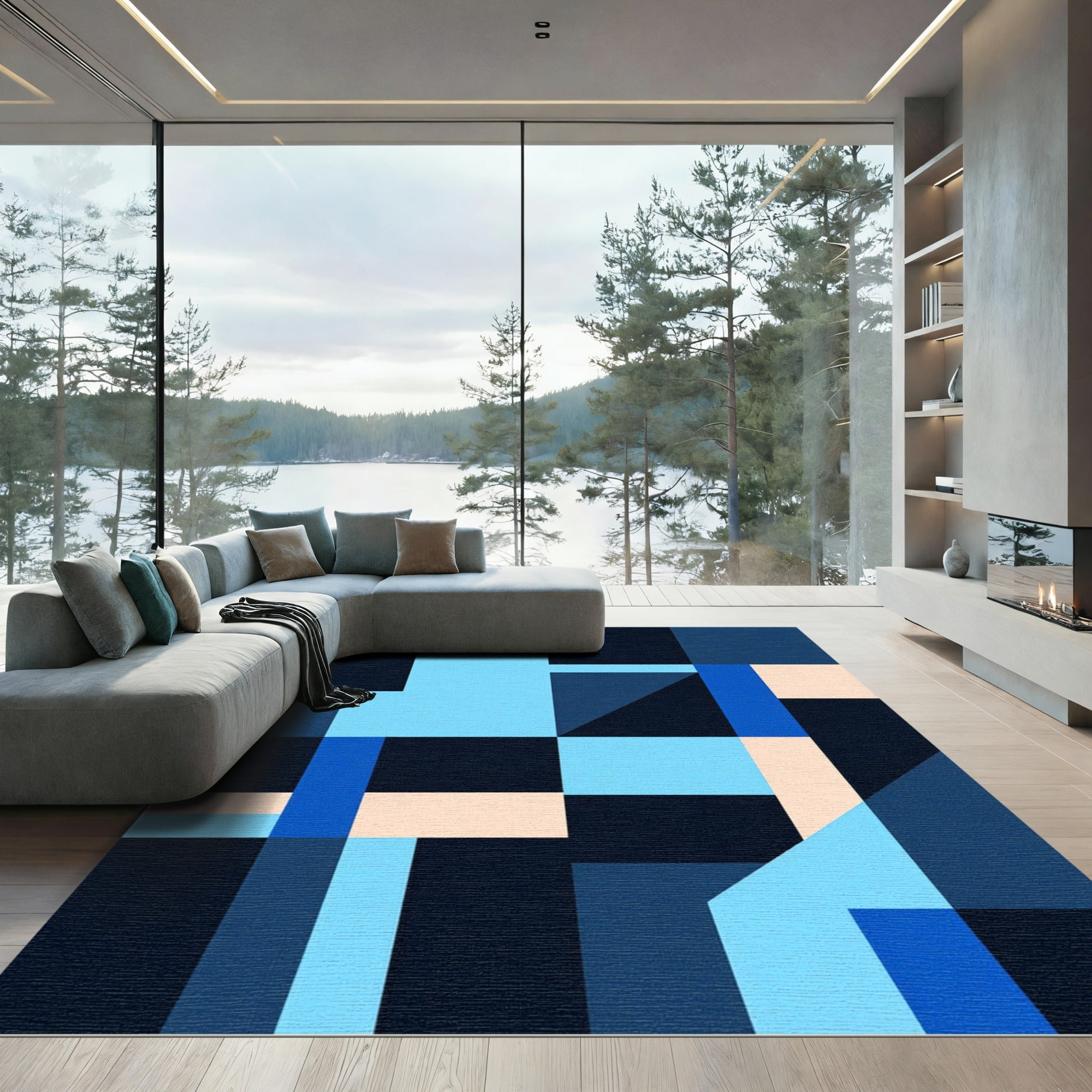 Abstract Geometric Arrangement Blues Rug