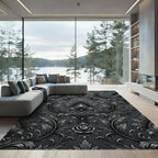 Ornate Charcoal Scrollwork Floral Rug
