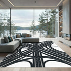 Modern Monochrome Intersecting Highway Junction Rug