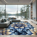 Frosted Blue and Gold Floral Mandala Rug