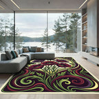 Art Nouveau Burgundy Poppy Floral Cream Rug