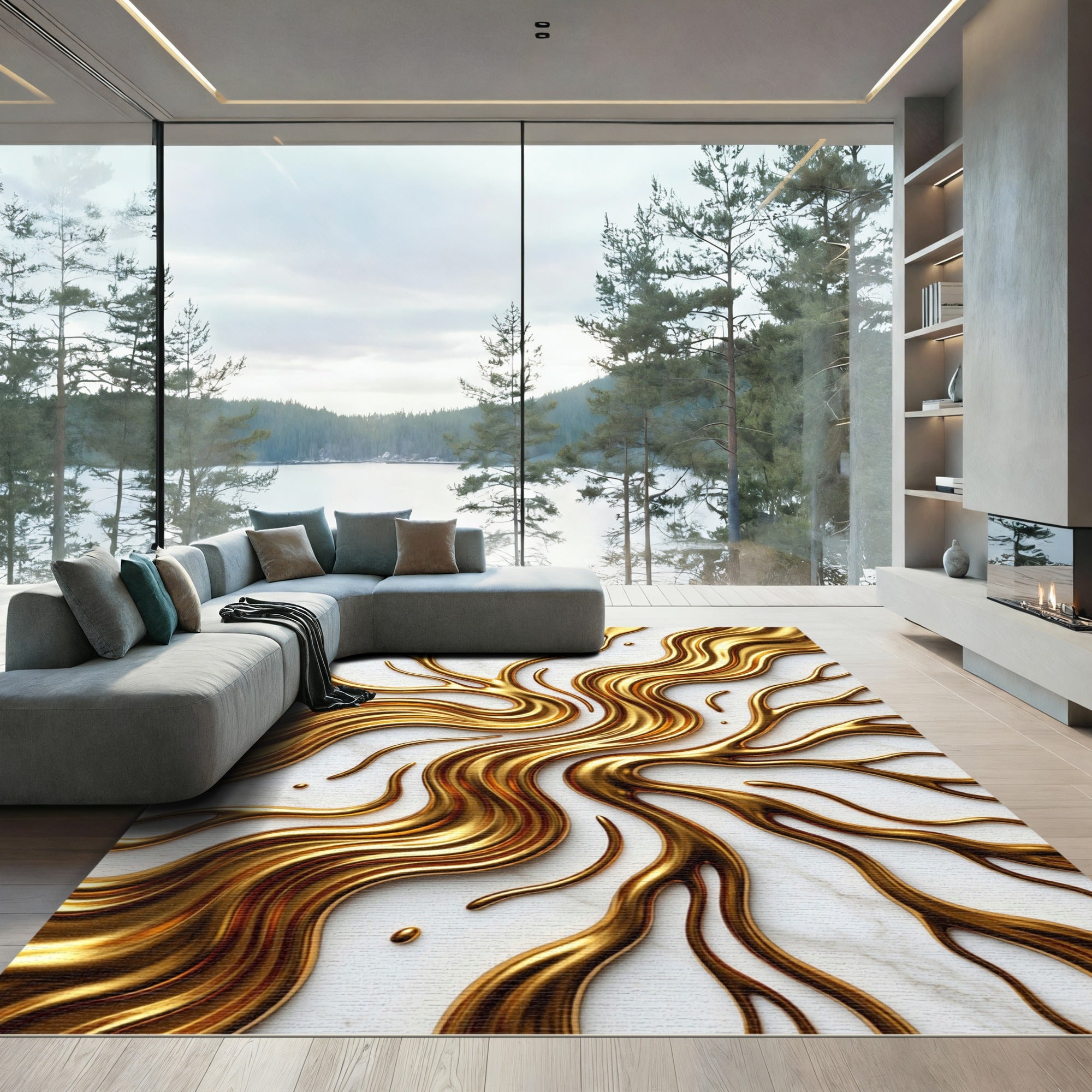 Liquid Gold Organic Branch Sculpture Rug
