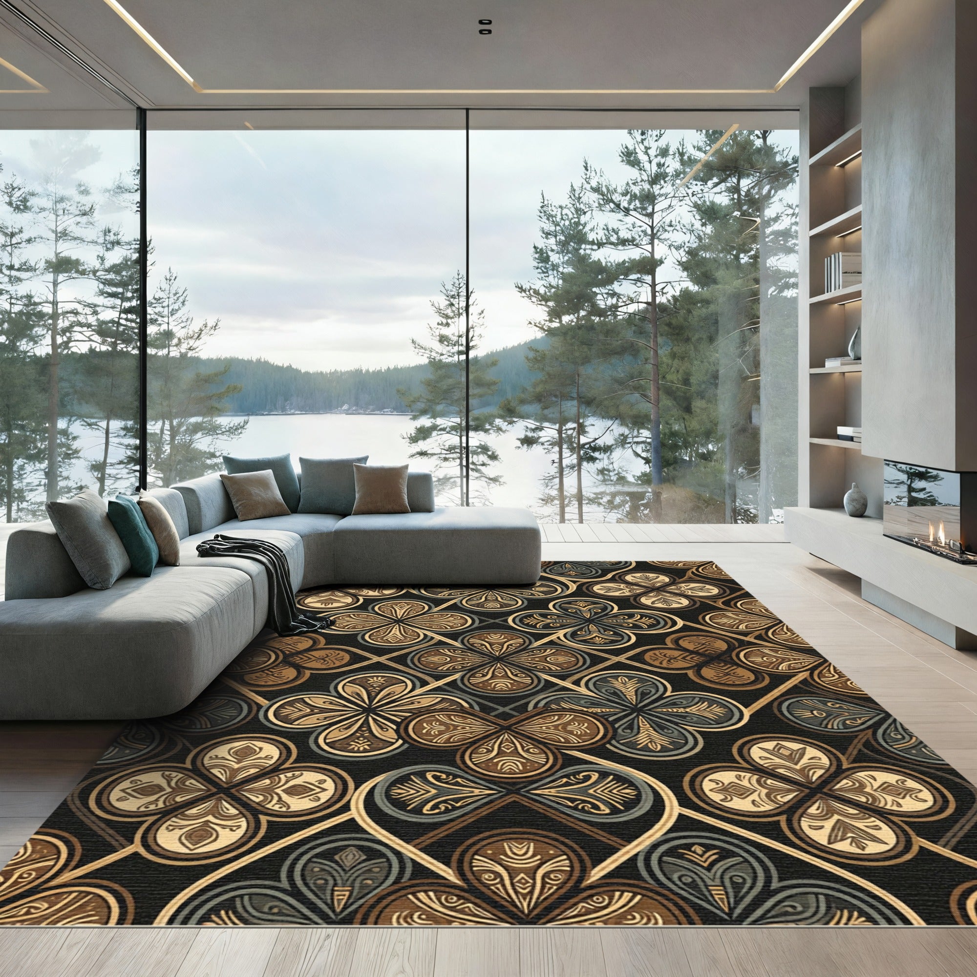 Elegant Bronze Quadra Floral Lattice Rug