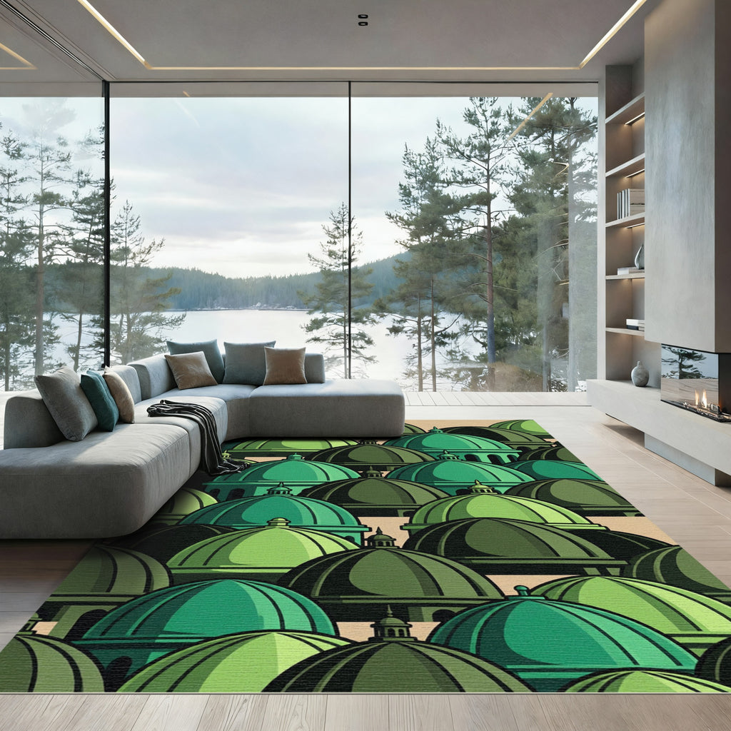 Green Dome Architectural Layered Illustration Rug