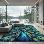 Vibrant Teal Peacock Feather Radiance Rug