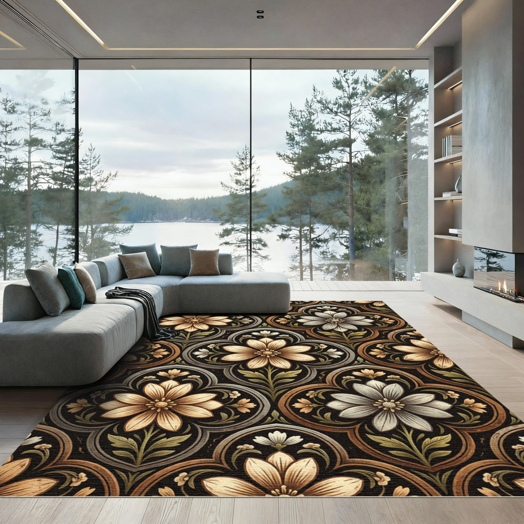 Floral Damask Medallion in Sepia Sage Rug
