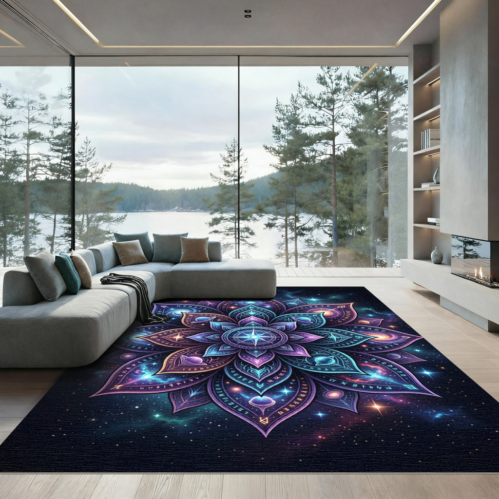 Cosmic Celestial Lotus Galaxy Mandala Rug