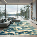 Deep Teal Ocean Wave Flow Rug