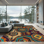 Bold Teal Orange Geometric Tile Rug