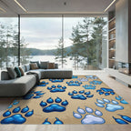 Bold Blue Paw Prints Scattered Rug
