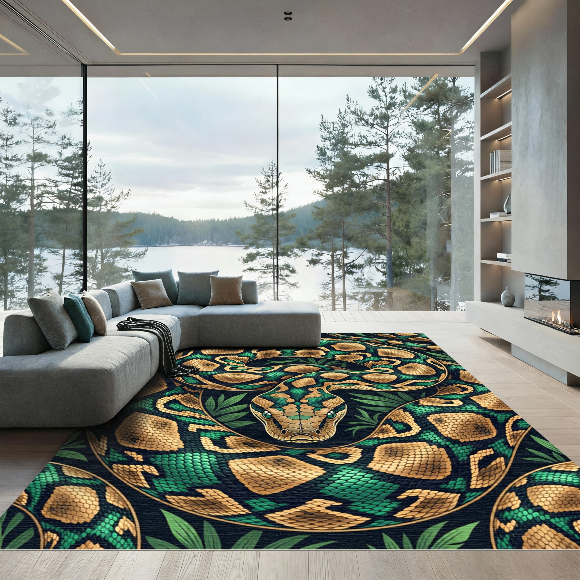 Emerald Gold Python Jungle Pattern Rug