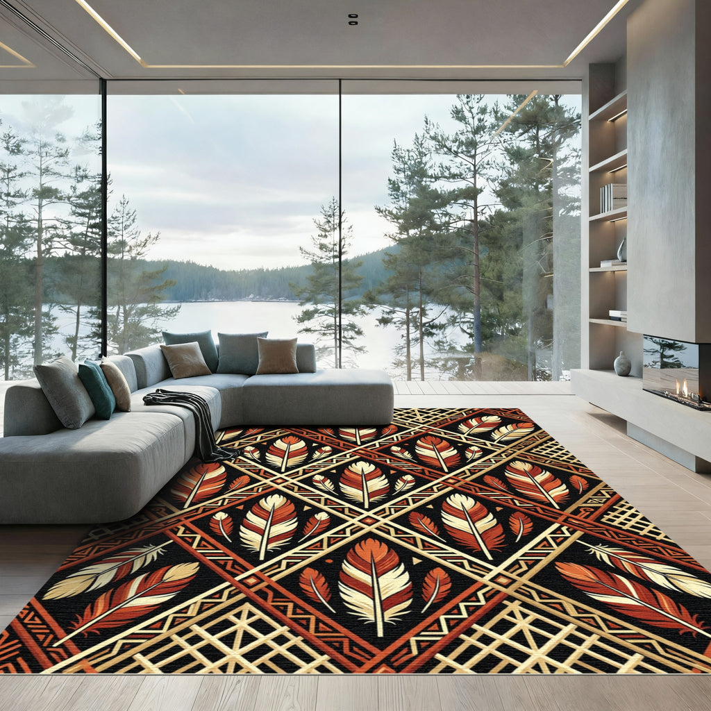 Geometric Earthy Feather Diamond Tile Rug