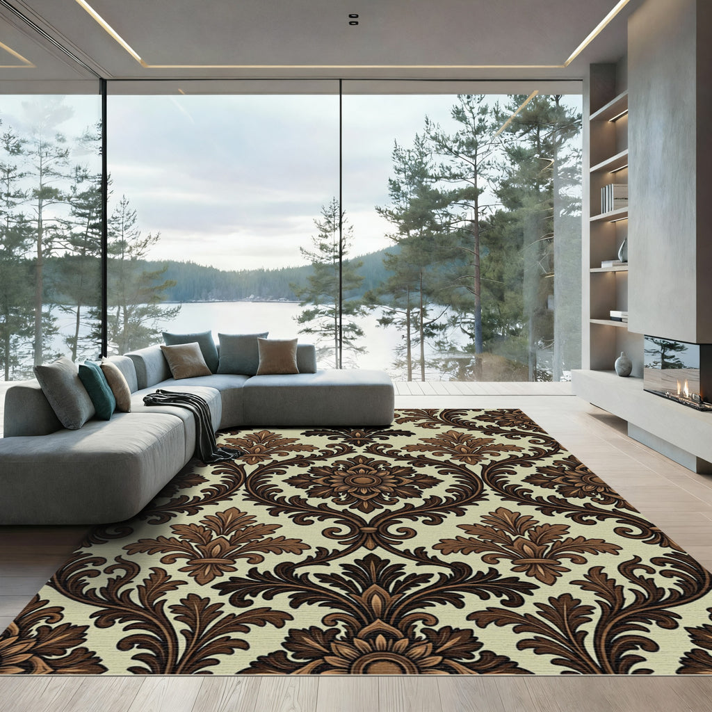 Brown Floral Damask Background Rug