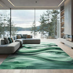 Abstract Emerald Swirl Forest Mountain Landscape Rug