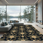 Golden Palm Floral Dark Botanical Rug
