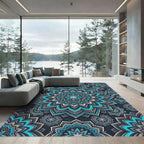 Radiant Teal and Charcoal Floral Medallion Rug