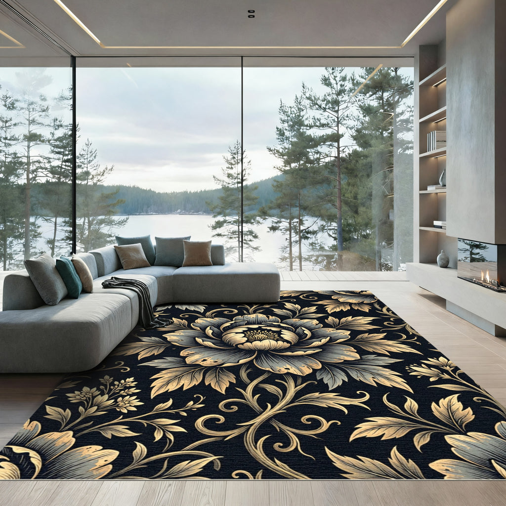 Vintage Gold Floral Scroll Rug