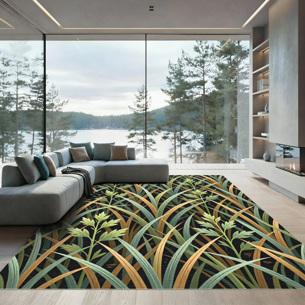 Botanical Sage and Ochre Grass Meadow Rug