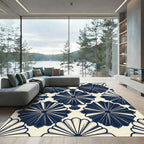 Navy Blue Geometric Fan Medallion Rug