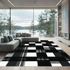 Bold Black and White Plaid Grid Rug