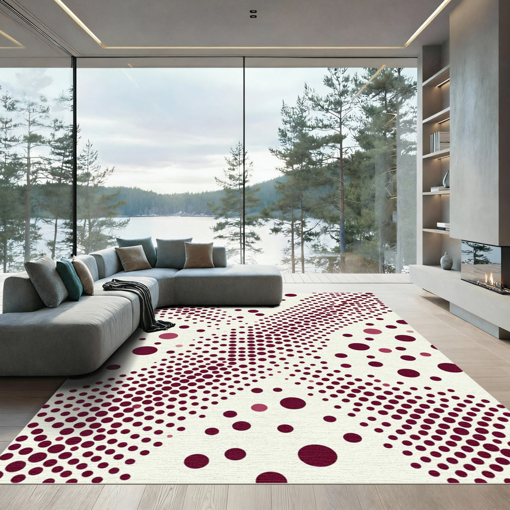 Modern Burgundy Polka Dot Abstract Art Rug