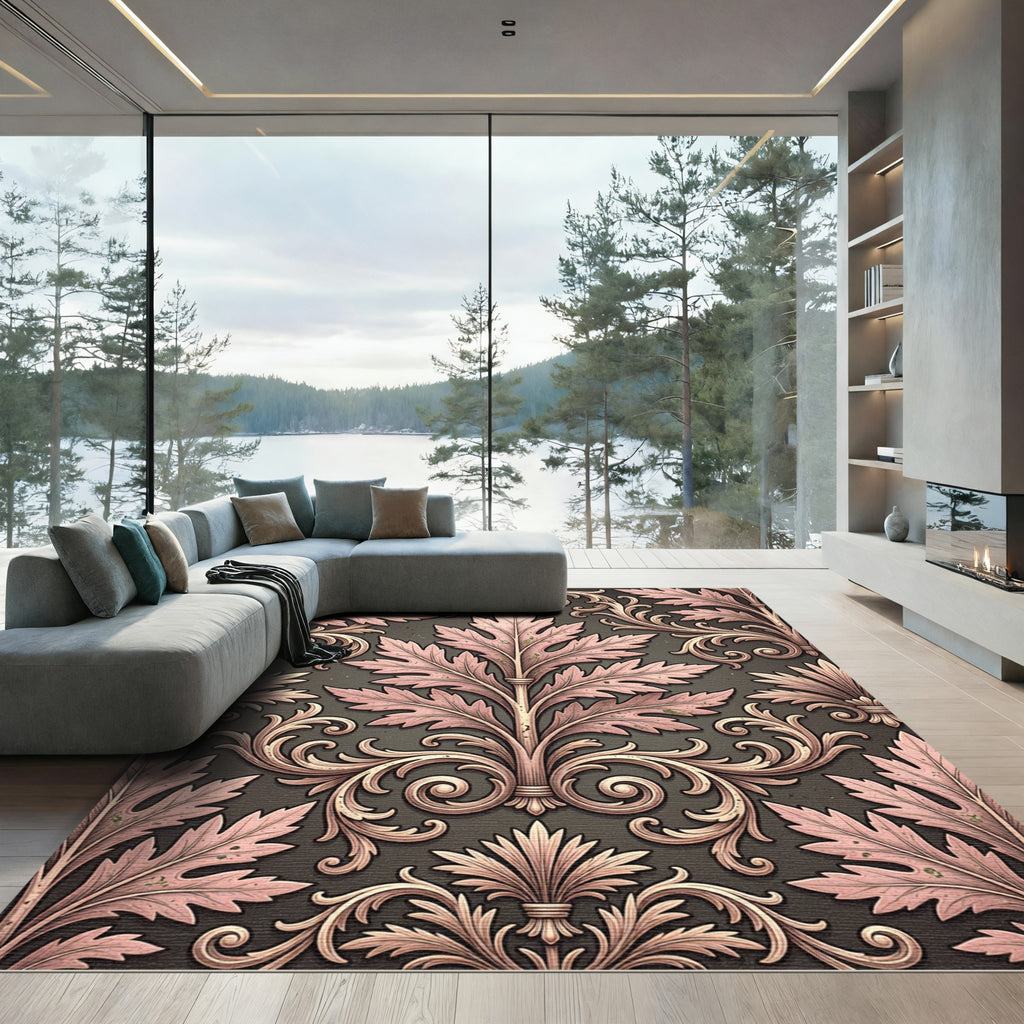 Elegant Sage and Blush Acanthus Scroll Rug