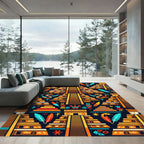 Vibrant Aztec Serpent Temple Art Rug