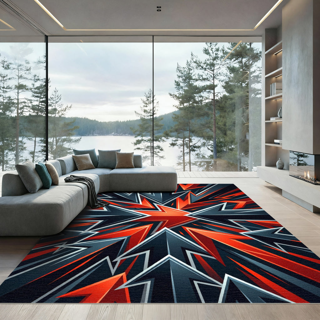 Bold Red Jagged Arrows Abstract Rug