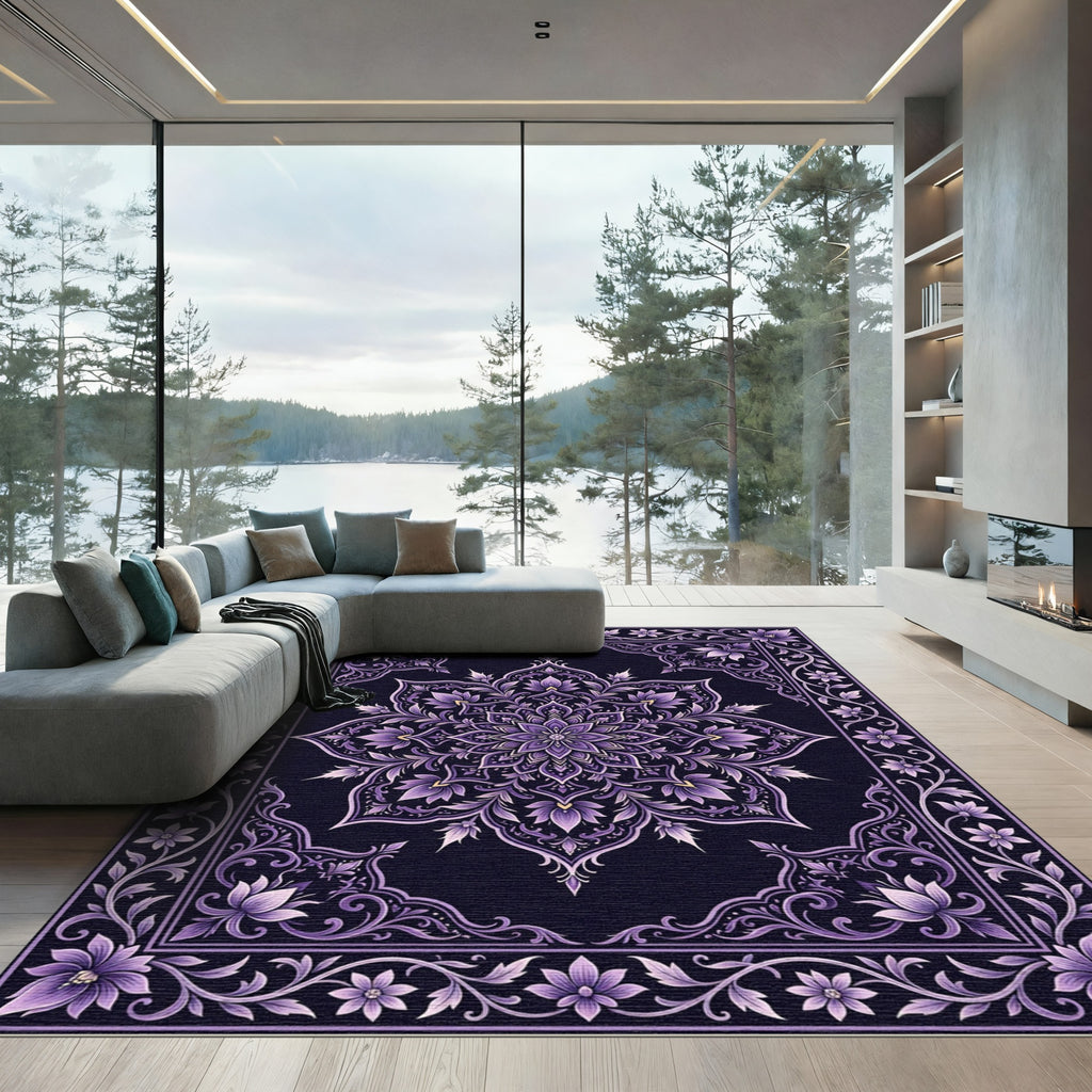 Lavender Floral Medallion Border Rug