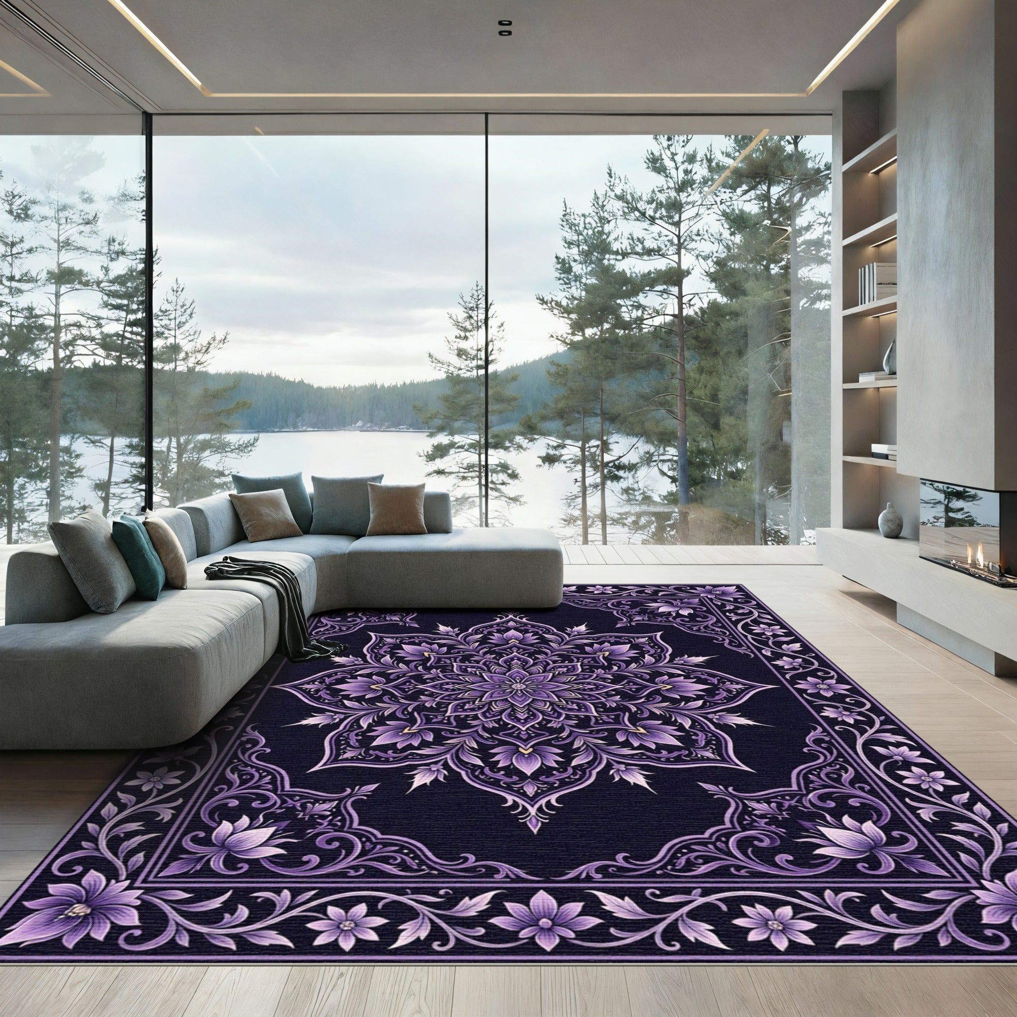 Lavender Floral Medallion Border Rug