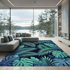 Lush Teal Tropical Foliage Composition Rug