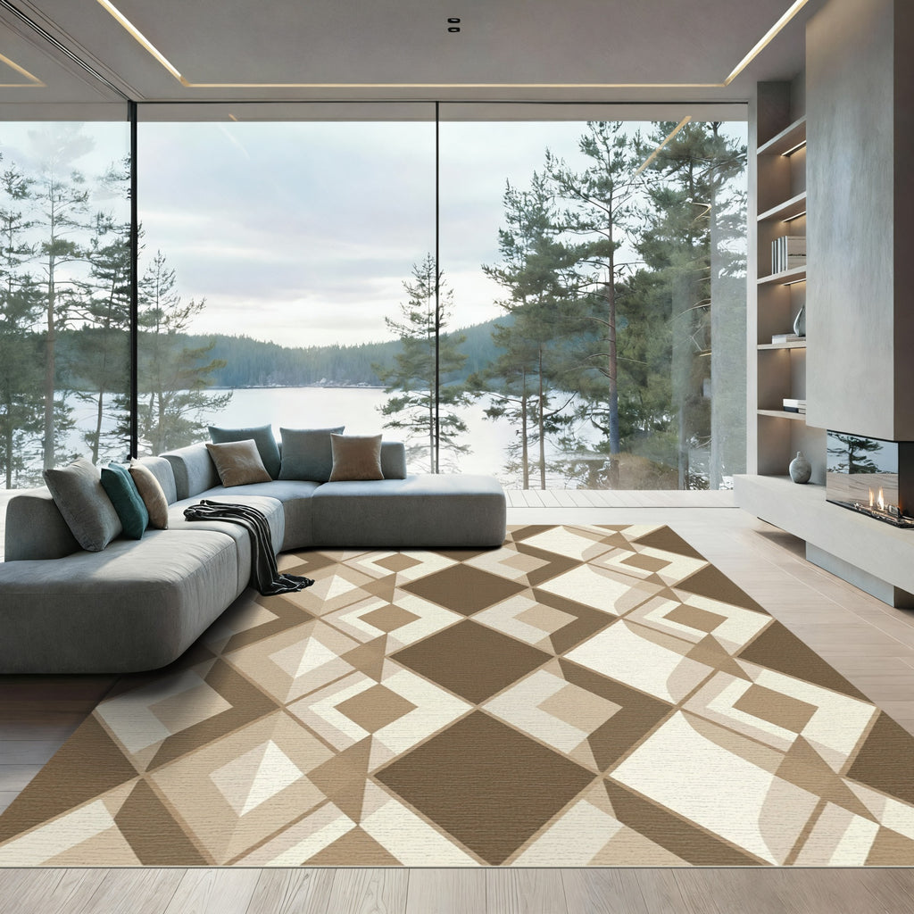 Modern Geometric Taupe Diamond Rug