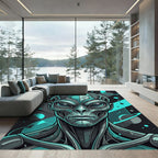 Cybernetic Alien Teal Geometric Portrait Rug