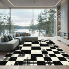 Monochromatic Plaid Checkerboard Splatter Rug